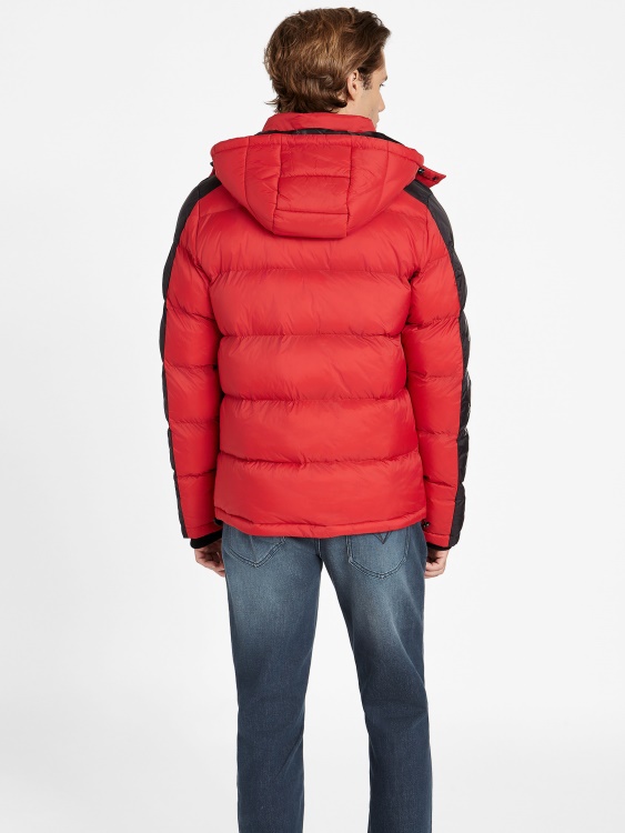 Guess Martin Color-block Puffer Hoodie Rugby Red Multi