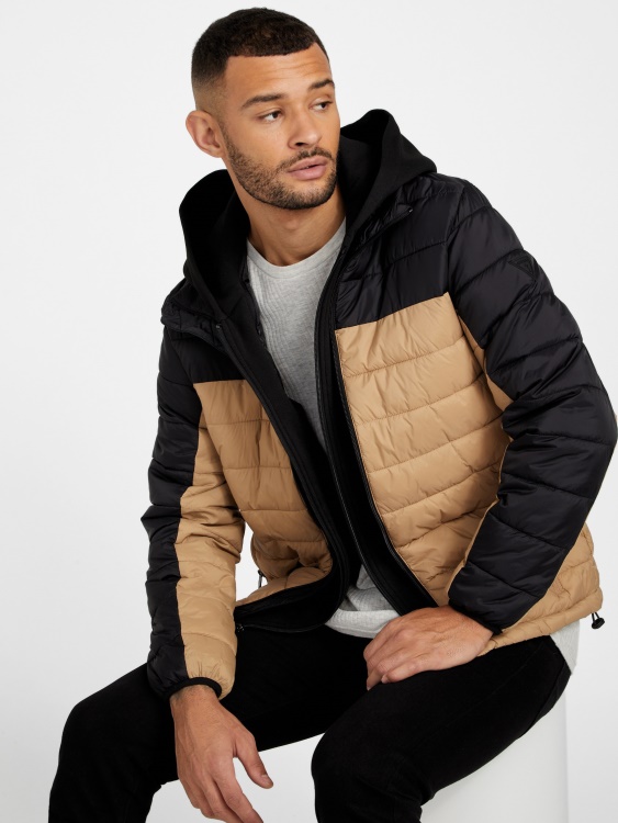 пухено яке Hampton черно/тъмнокафяво Guess