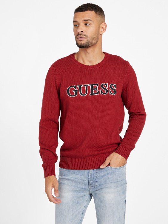 страница кръпка лого пуловер Guess червен ноар