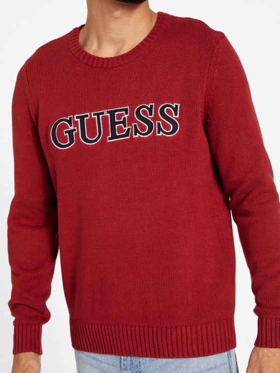 страница кръпка лого пуловер Guess червен ноар