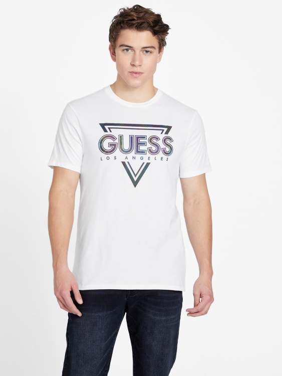 еко тениска с кръгло деколте с щипки чисто бяло Guess