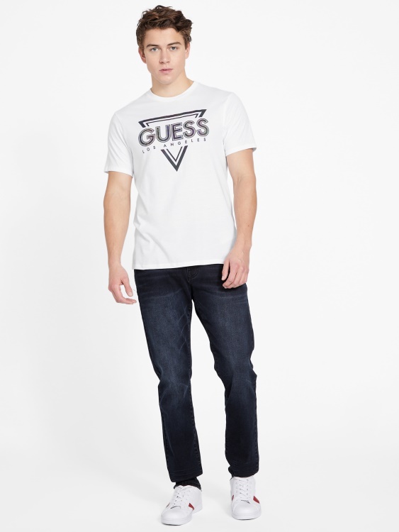 еко тениска с кръгло деколте с щипки чисто бяло Guess