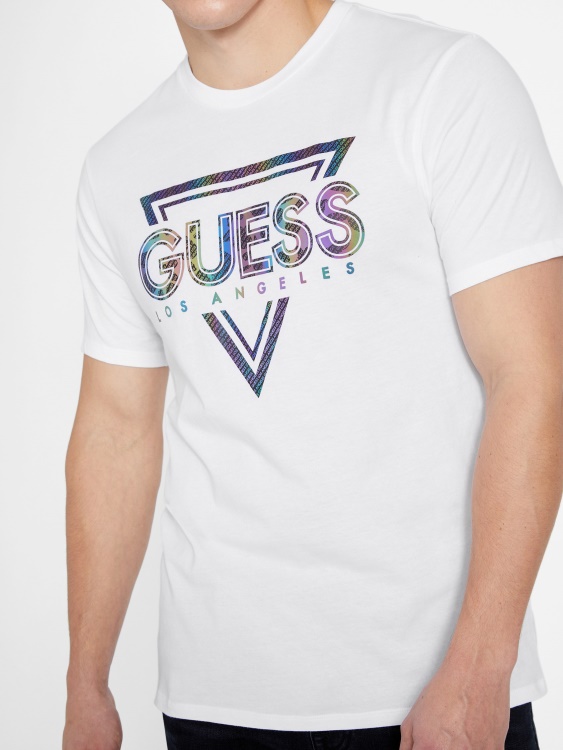 еко тениска с кръгло деколте с щипки чисто бяло Guess