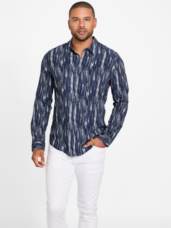 риза с ботанически щампи Guess Silk Blue