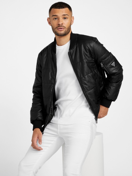 джет черно Albo реверсивно яке от изкуствена кожа Guess