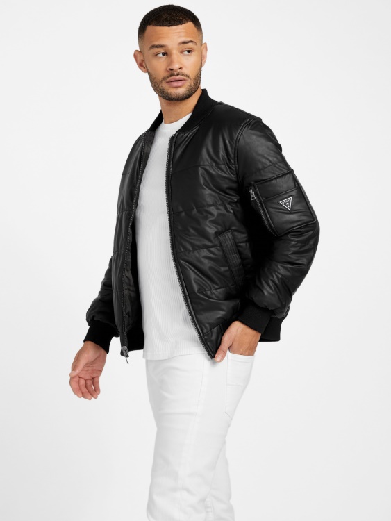 джет черно Albo реверсивно яке от изкуствена кожа Guess