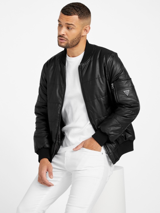 джет черно Albo реверсивно яке от изкуствена кожа Guess