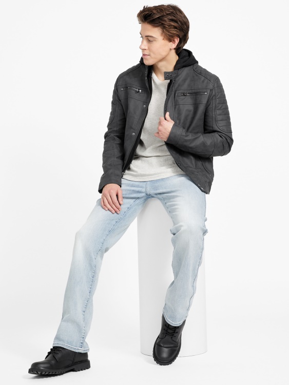 Guess Preston изкуствен велур мото яке джет черно