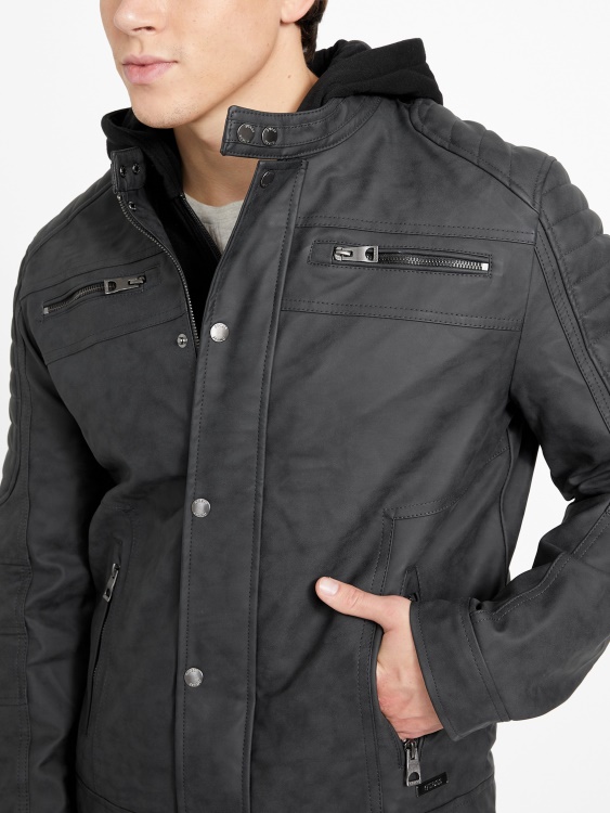 Guess Preston изкуствен велур мото яке джет черно