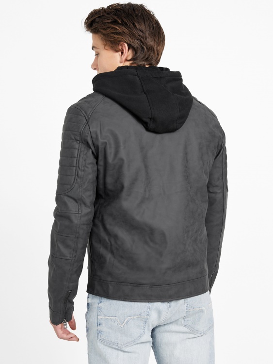 Guess Preston изкуствен велур мото яке джет черно