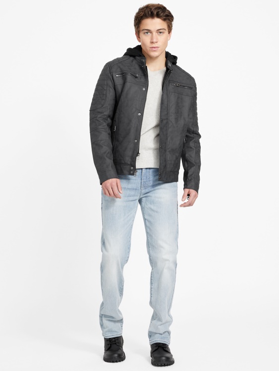 Guess Preston изкуствен велур мото яке джет черно