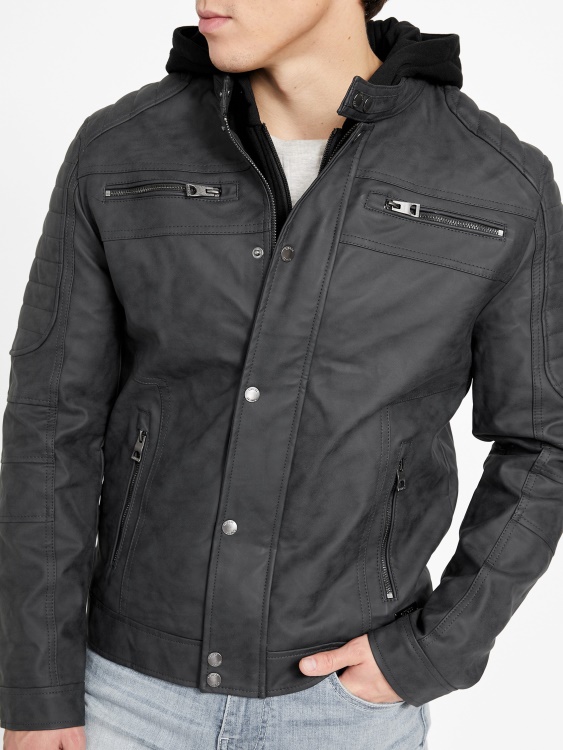 Guess Preston изкуствен велур мото яке джет черно