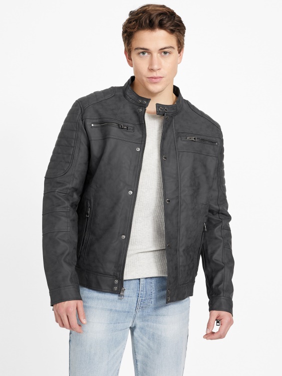 Guess Preston изкуствен велур мото яке джет черно