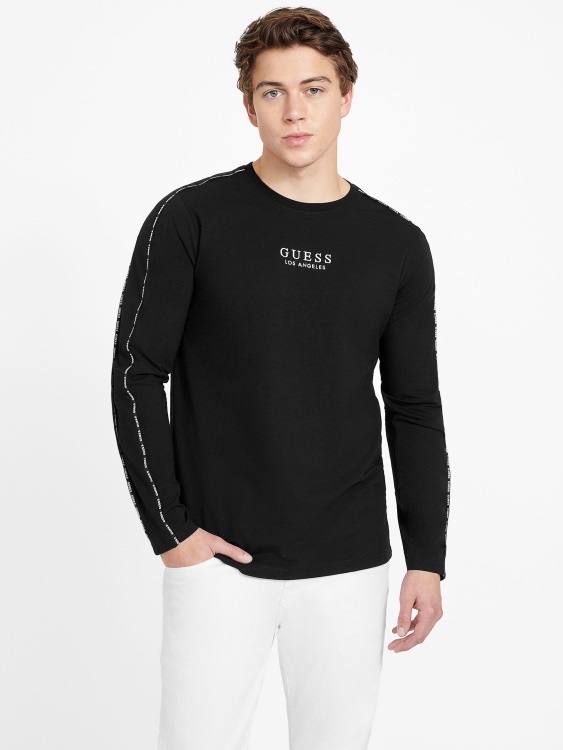 еко мат тениска с деколте Guess Jet Black