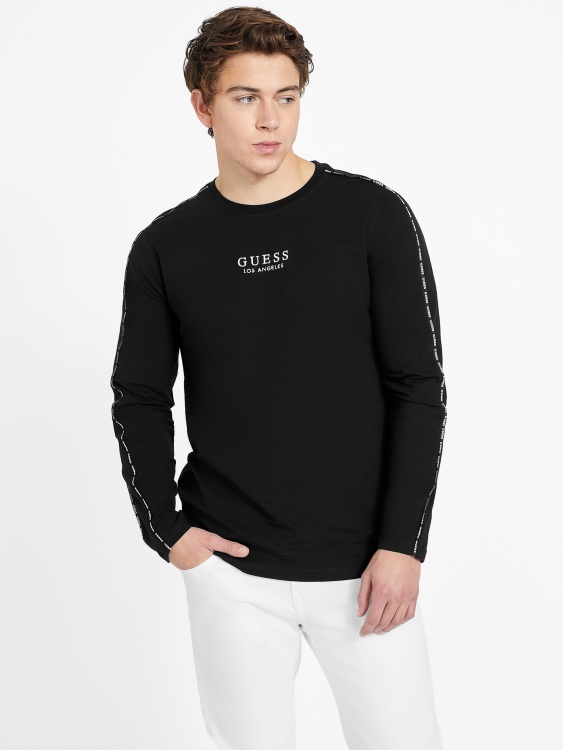 еко мат тениска с деколте Guess Jet Black