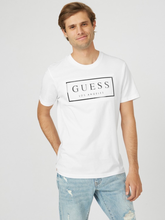 чисто бяла тениска с щамповано лого Guess Colt