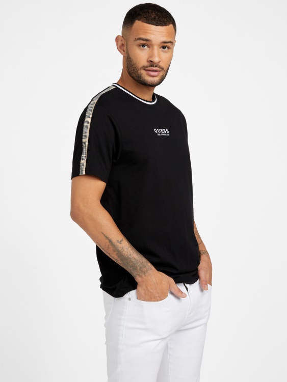 Manny карирана тениска с кръгло деколте джет черно Guess