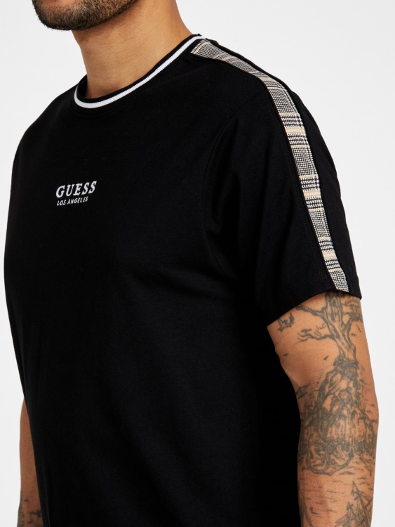 Manny карирана тениска с кръгло деколте джет черно Guess