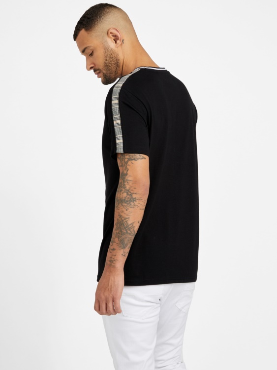 Manny карирана тениска с кръгло деколте джет черно Guess