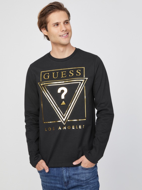 тениска с дълга ръкав с еко лого на Guess Jet Black