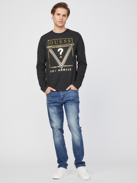 тениска с дълга ръкав с еко лого на Guess Jet Black