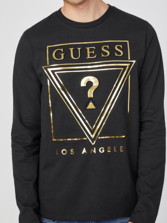 тениска с дълга ръкав с еко лого на Guess Jet Black