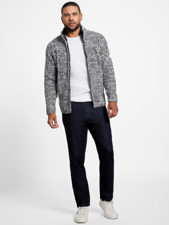 чист бял пуловер с цип от смес от вълна Guess Lane