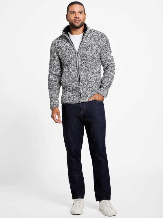 чист бял пуловер с цип от смес от вълна Guess Lane