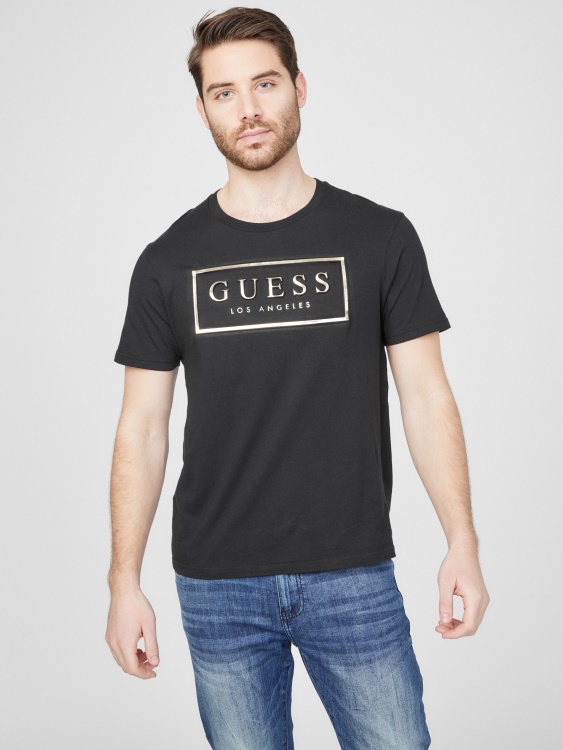 тениска с релефно лого на Colt, черна тениска Guess