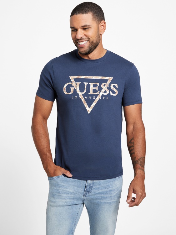 еко тениска с лого Rinker Guess копринено синьо