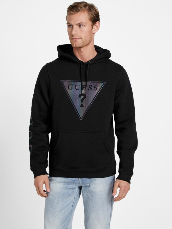 суичър с качулка с лого на Трент, джет черен Guess