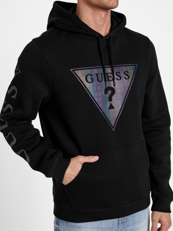 суичър с качулка с лого на Трент, джет черен Guess
