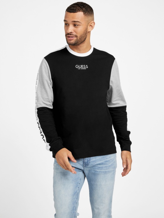 суичър Guess Jet Black Multi Eco Kane Color-block