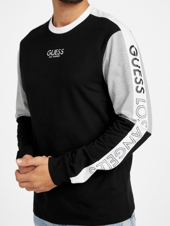 суичър Guess Jet Black Multi Eco Kane Color-block