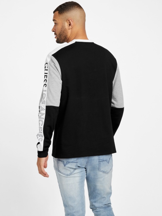суичър Guess Jet Black Multi Eco Kane Color-block