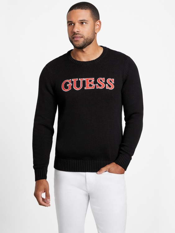 страница кръпка лого пуловер Guess джет черен