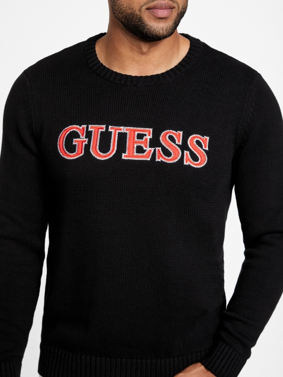 страница кръпка лого пуловер Guess джет черен