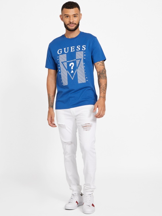 тениска с деколте с лого Kwes синя майя Guess