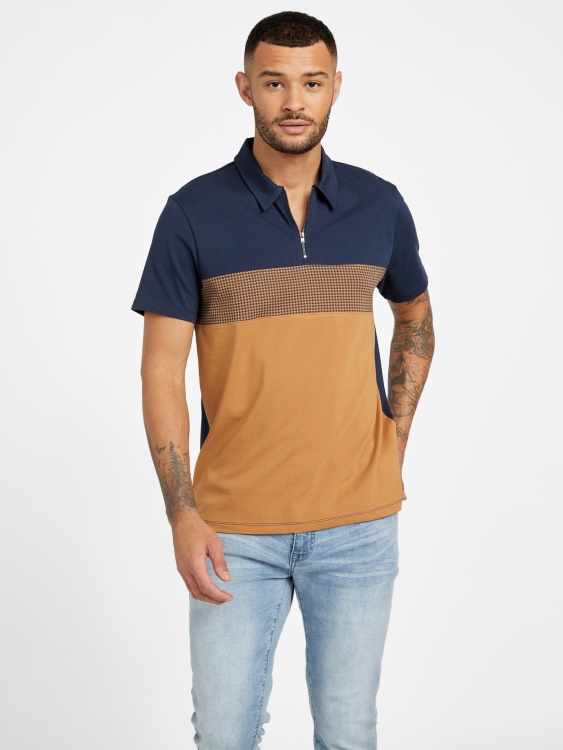 Guess кафяво поло с цип Multi Eco Fort топаз Color-block