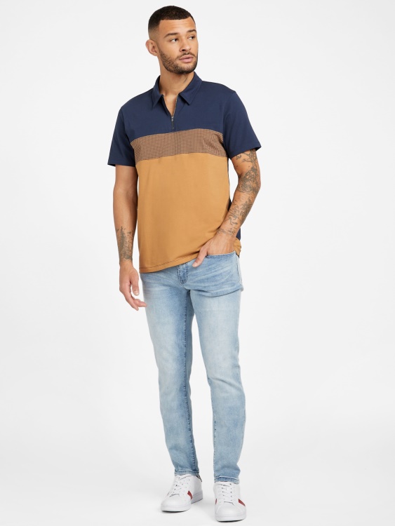 Guess кафяво поло с цип Multi Eco Fort топаз Color-block