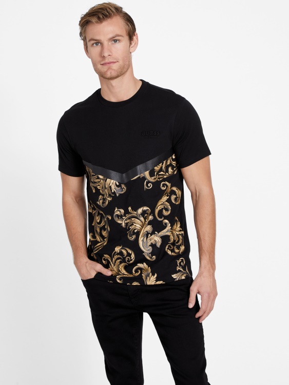 тениска с деколте Eco Cid Jet Black Guess