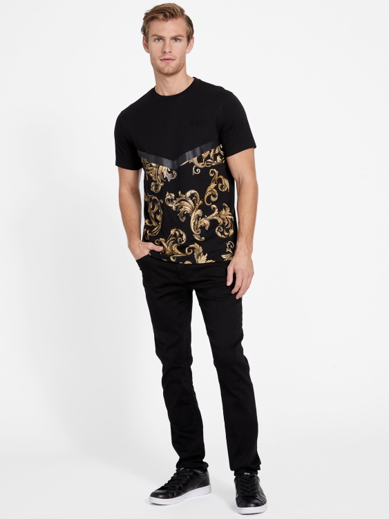 тениска с деколте Eco Cid Jet Black Guess