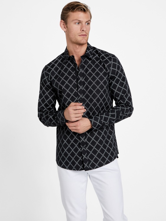 черна копийна геометрична риза Guess