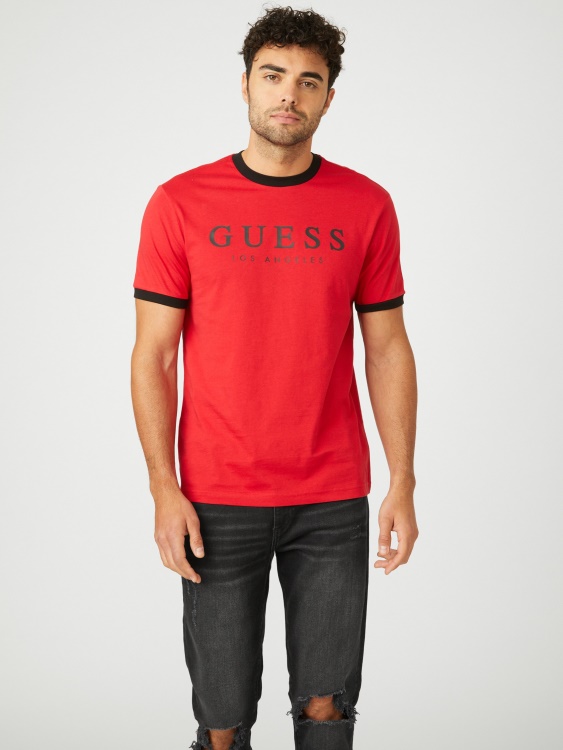 Guess Varsity червена тениска с лого на Кърк