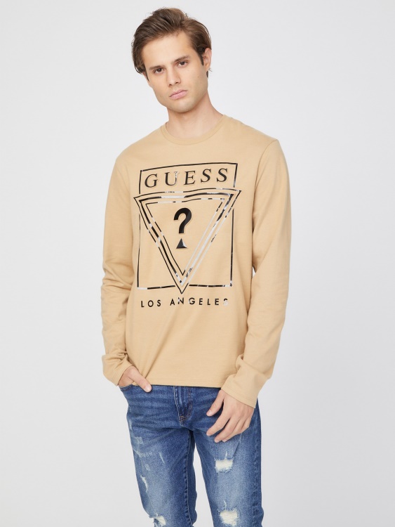 тениска с дълга ръка Guess Taupe еко лого