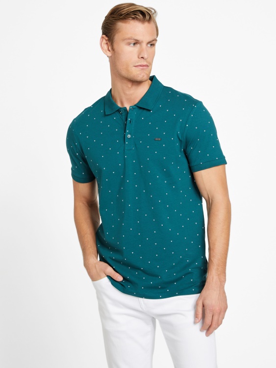 Guess тениска Regal Teal Eco Dev Geometric Polo