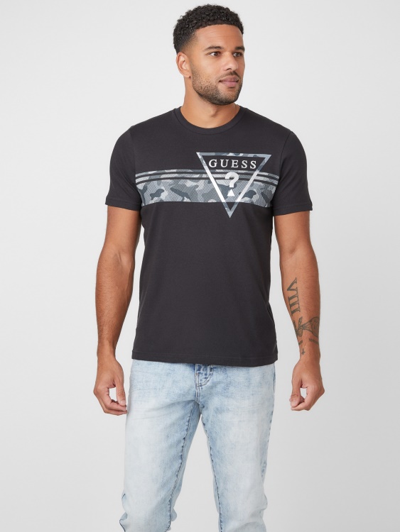 тениска с лого с камуфлажна щампа Pekah Jet Black Guess