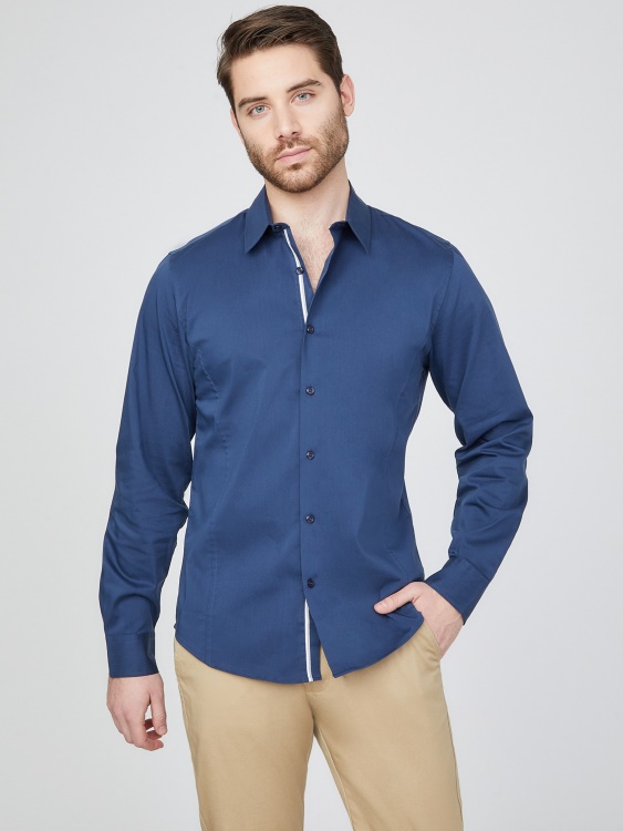 копринено синя риза Guess Damon поплин