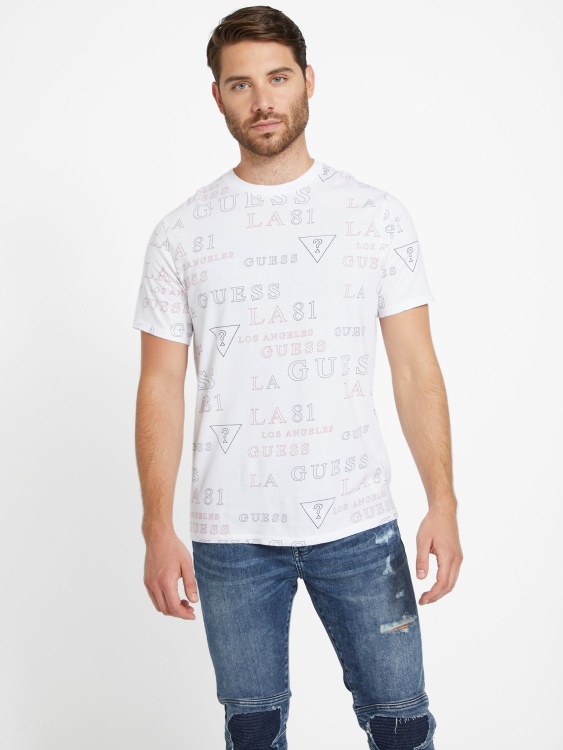 чисто бяла тениска с лого Guess Devan