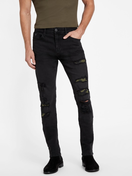 Guess Black Destruct Eco Draw тесни дънки за разкъсване и ремонт